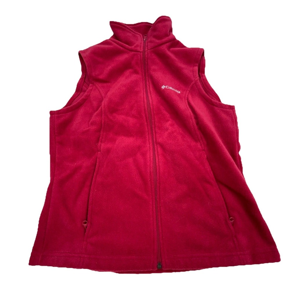 Columbia Vest Women Medium Petite Pink Fleece Sweater Jacket Layer Full Zip